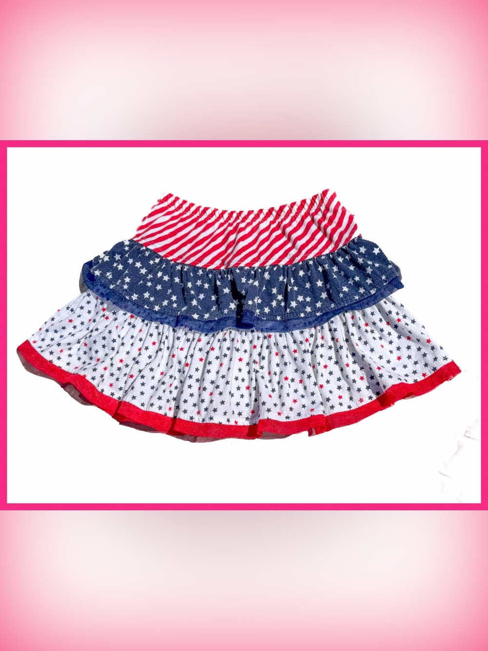 QUICK SHIP DISCOUNTED 4th of July Stars & Stripes Ruffle Tier Skort Skirt Girl 4